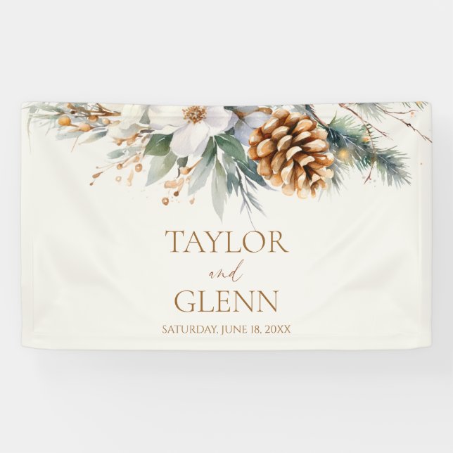 Winter Pine Tree Flower Floral Garden Wedding Banner (Horizontal)