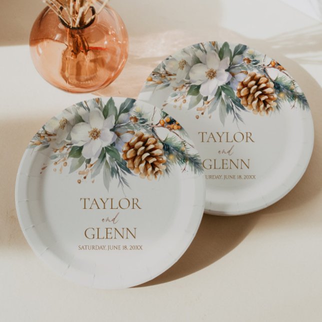 Winter Pine Tree Flower Floral Garden Wedding Paper Plate (Creator Uploaded)