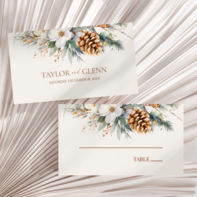 Winter Pine Tree Flowers Floral Wedding Place Card (Creator Uploaded)