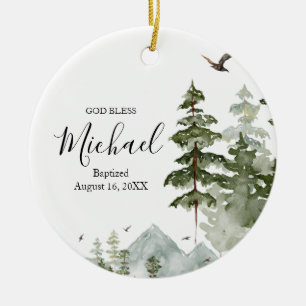 Winter Pine Tree Forest Baptism God Bless Ceramic Tree Decoration