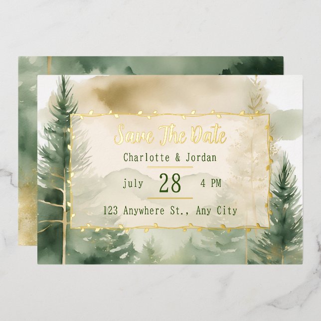 Winter Pine Tree Forest Monogram Save The Date (Front/Back)