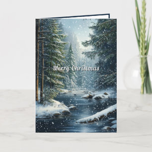 Winter Pine Tree Forest Snow River  Card