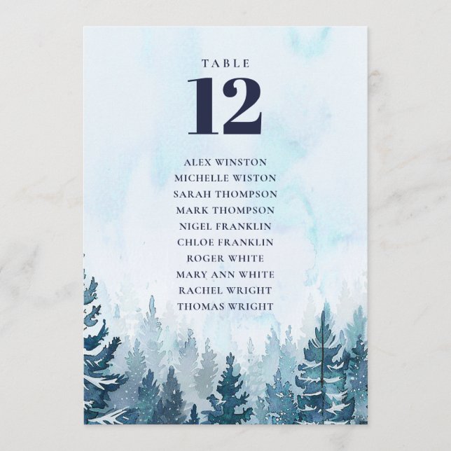 Winter Pine Tree Forest Table Number Seating Chart (Front)