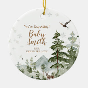 Winter Pine Tree Forest We're Expecting Parents Ceramic Tree Decoration