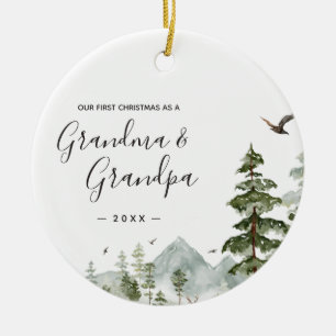 Winter Pine Tree Grandma Grandpa First Christmas Ceramic Tree Decoration
