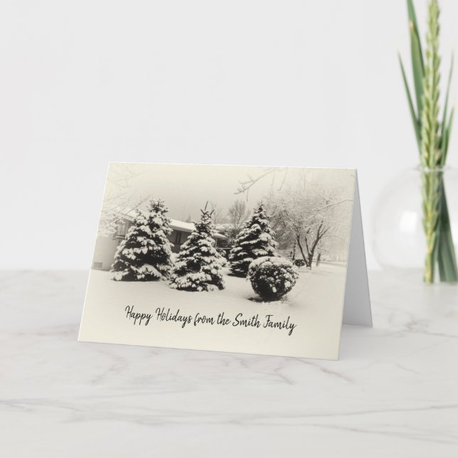 Winter Pine Tree Landscape Holiday Card (Front)
