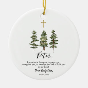 Winter Pine Tree Personalised Promise to Godchild Ceramic Tree Decoration