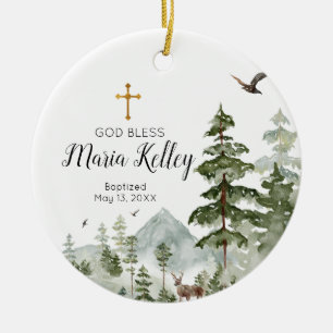 Winter Pine Tree Personalized Girl Baptism Ceramic Tree Decoration