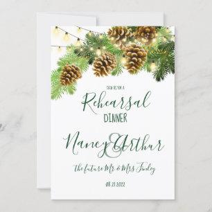 Winter Pine Tree & Pine Cones Rehearsal Dinner Invitation