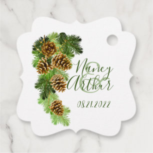 Winter Pine Tree & Pine Cones Wedding Favour Tags