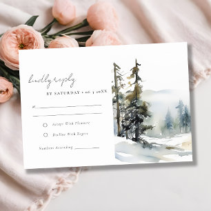 Winter Pine Tree Snow Landscape Watercolor Wedding RSVP Card