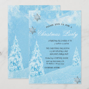 Winter, Pine Tree,Snowflakes Christmas Party Invitation