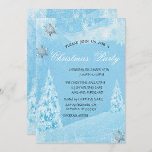 Winter, Pine Tree,Snowflakes Christmas Party Invitation