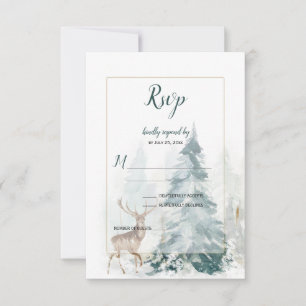 Winter Pine Tree with Snow-Covered Stag RSVP Card