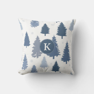 Winter Pine Trees and Snowflakes Christmas Pattern Cushion