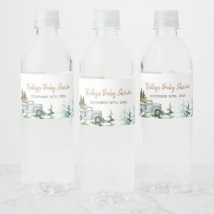 Winter Pine Trees Baby Shower Water Bottle Label