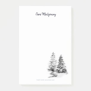 Winter Pine Trees Black White Elegant Hand-Drawn Post-it Notes