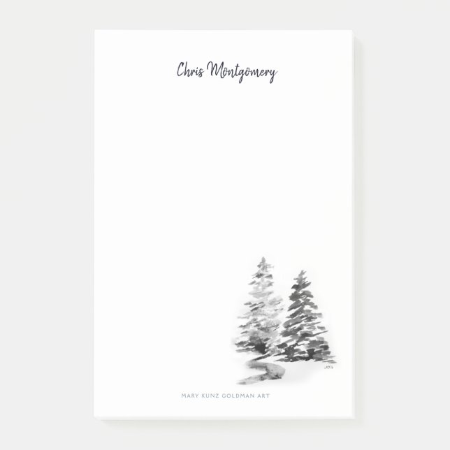 Winter Pine Trees Black White Elegant Hand-Drawn Post-it Notes (Front)