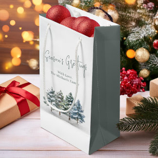 Winter Pine Trees Christmas Personalised  Small Gift Bag
