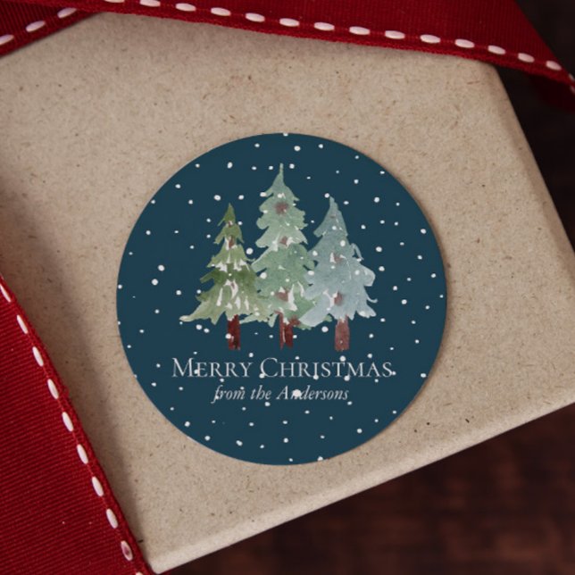 Winter Pine Trees Classic Round Sticker (Creator Uploaded)