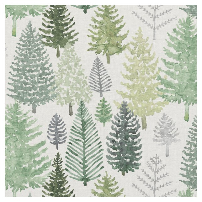 Winter Pine Trees Holiday  Fabric (Close Up)