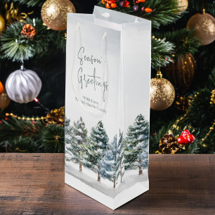 Winter Pine Trees Holiday Personalised  Wine Gift Bag