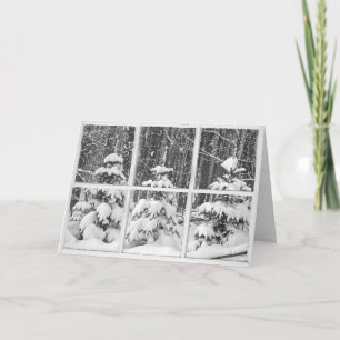 winter pine trees in window card