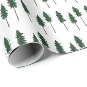 Winter Pine Trees Minimalist Retro Forest Pattern  Wrapping Paper
