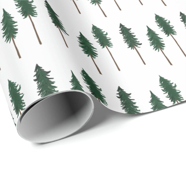 Winter Pine Trees Minimalist Retro Forest Pattern  Wrapping Paper (Roll Corner)