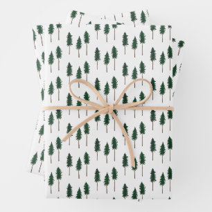 Winter Pine Trees Minimalist Retro Forest Pattern Wrapping Paper Sheet
