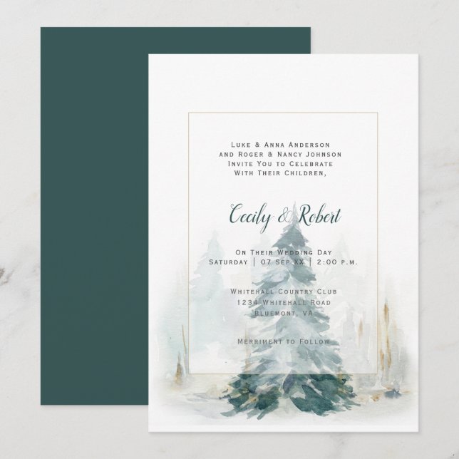 Winter Pine Trees Snow Landscape Rustic Wedding Invitation (Front/Back)