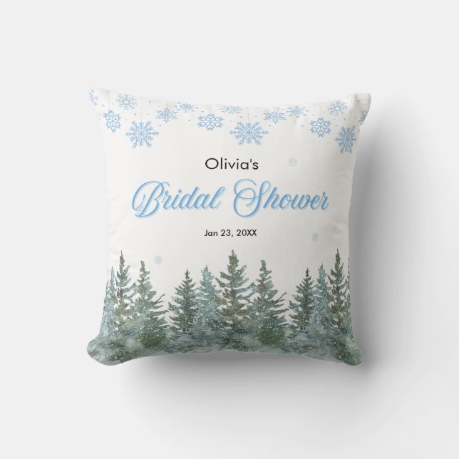 Winter Pine Trees Snowflakes Bridal Shower  Cushion (Front)