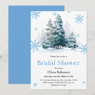 Winter Pine Trees Snowflakes Bridal Shower Invitation