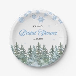 Winter Pine Trees Snowflakes Bridal Shower Paper Plate
