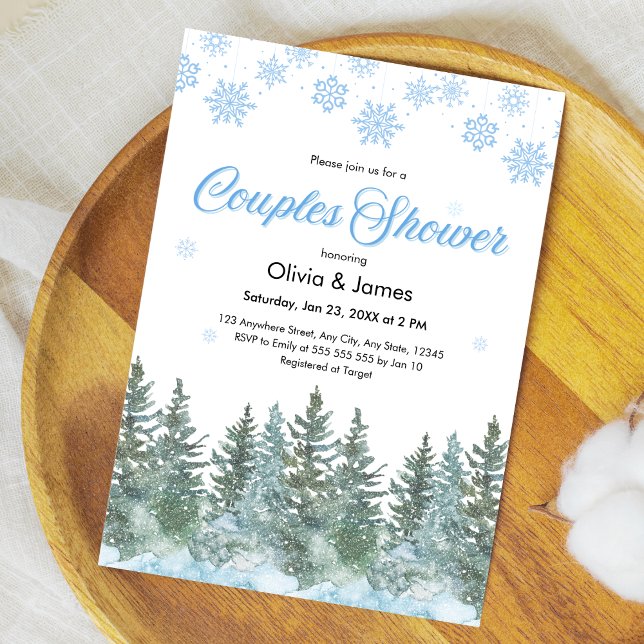 Winter Pine Trees Snowflakes Couples Bridal Shower Invitation (Winter Pine Trees Snowflakes Couples Bridal Shower Invitation )