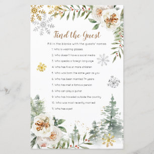 Winter Pine Trees white floral Find the Guest game