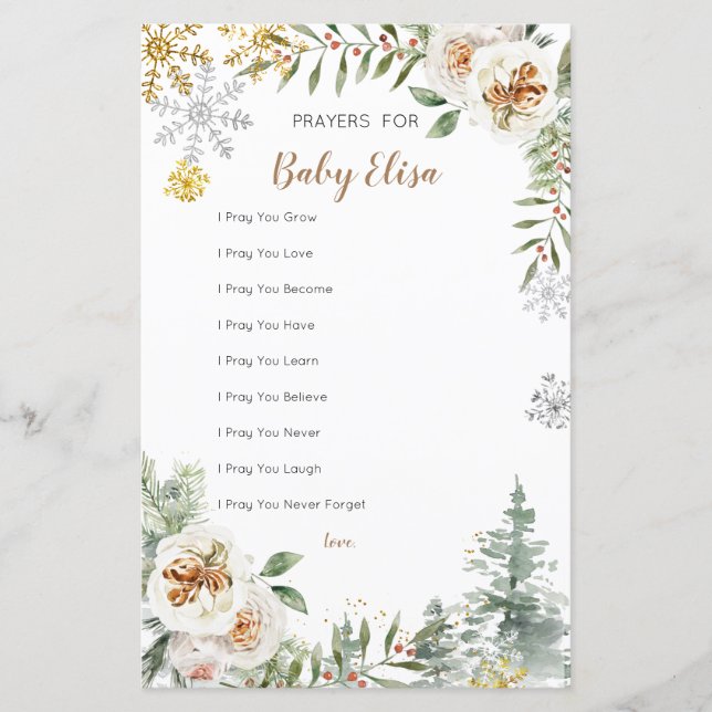 Winter Pine Trees White Floral Prayers for Baby  (Front)