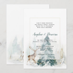 Winter Pine Trees with Stag Wedding Invitation