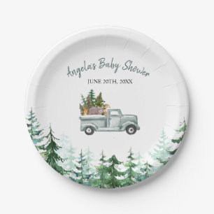 Winter Pine Trees Woodland Animals Paper Plates