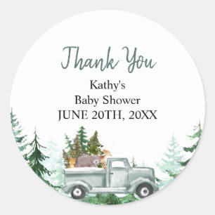 Winter Pine Trees Woodland Animals Thank You Classic Round Sticker
