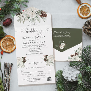 Winter Pine Wedding with QR Code RSVP All In One Invitation