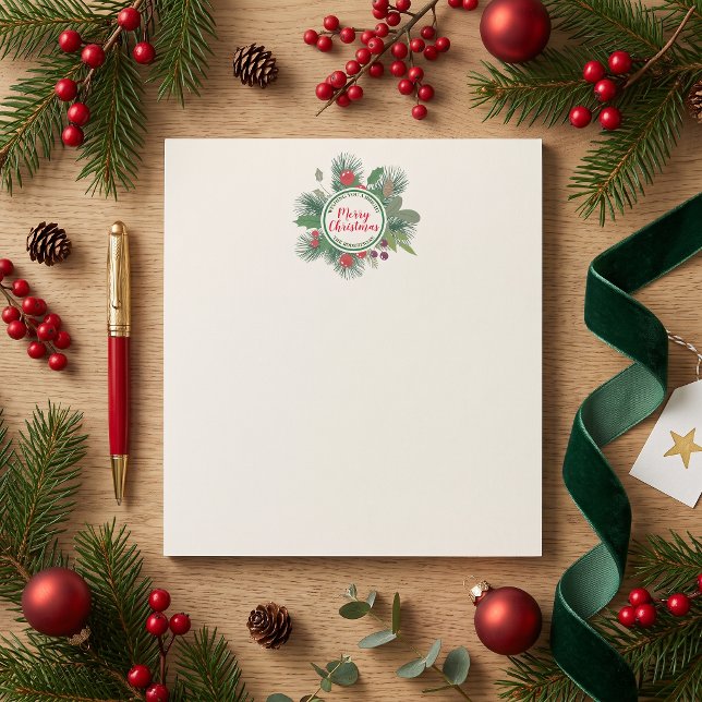 Winter Pine Wreath Family Name Christmas Notepad (Creator Uploaded)
