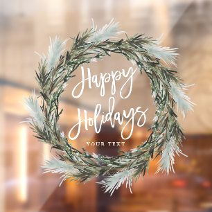 Winter Pine Wreath Happy Holidays Window Cling