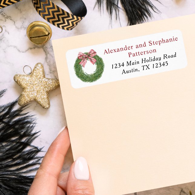 Winter Pine Wreath Stripes Red Bow Christmas (Creator Uploaded)