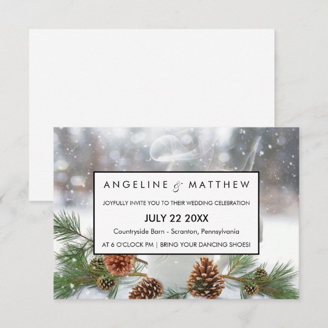 Winter Pinecone and Snowflakes Wedding Card (Front/Back)