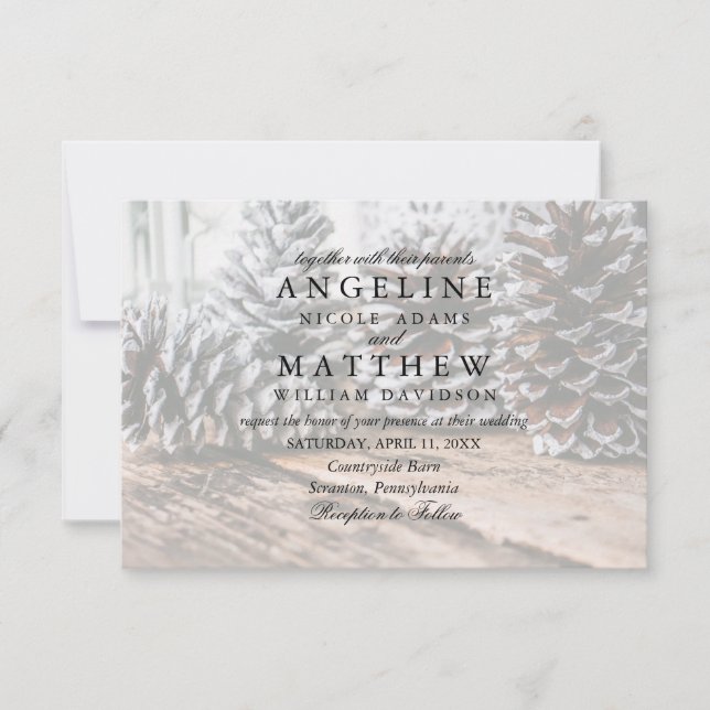 Winter Pinecone and Snowflakes Wedding Card (Front)