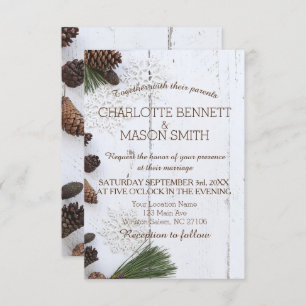 Winter Pinecone and Snowflakes Wedding Card