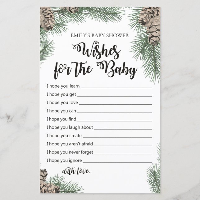 Winter Pinecone Baby Shower Game PRINTED (Front)
