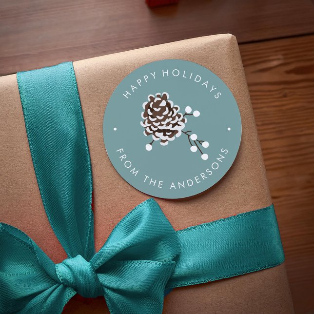 Winter Pinecone Custom Christmas Themed Classic Round Sticker (Creator Uploaded)