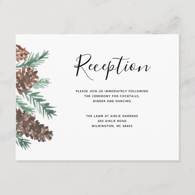 Winter Pinecone | Wedding Reception Details Enclosure Card (Front)